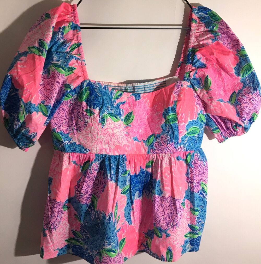 Lilly Pulitzer Kay Women's Size 12 Babydoll Top In Beach House Blooms Floral Top